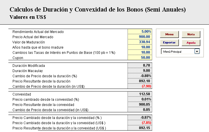 Cálculos de Duración y Convexidad de los Bonos (Semi Anuales)