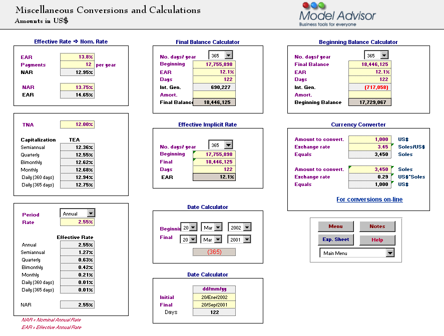 Miscellaneous Conversions and Calculations