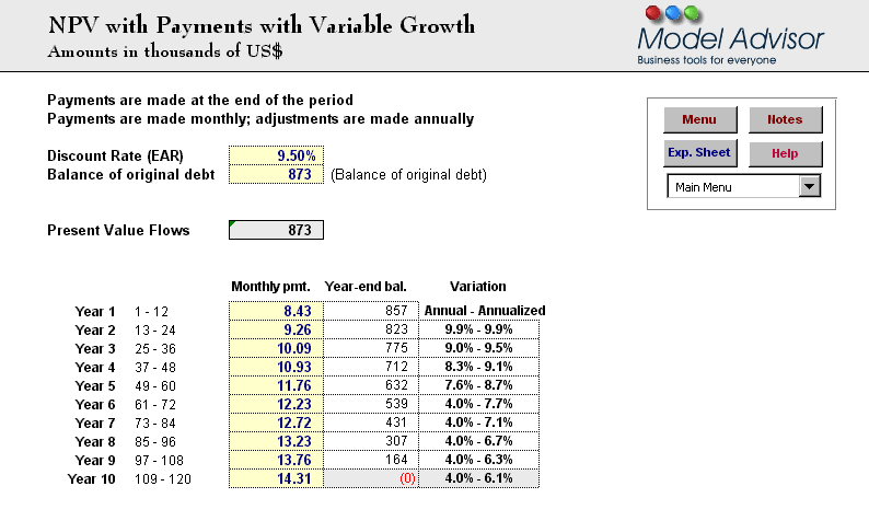 Flows with Variable Growth, Financial Calculator for Excel, Financial Advisor for Excel
